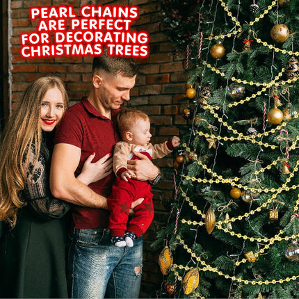 33 Feet Christmas Tree Beads Garland Artificial Pearls Beads Garland Plastic Pearl Strands Chain Beaded Garlands for Holiday Décor and Christmas Party Wedding DIY Decoration Supplies (Gold)