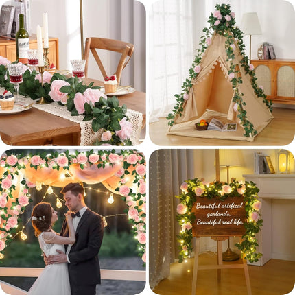 3 Pack Pink Flower Garland, Floral Garland for Birthday Party Table Mantel, 20 FT Large Rose Garland Artificial Rose Vine, Fake Rose Vine Hanging for Wedding Arch Flower Wall Backdrop Christmas