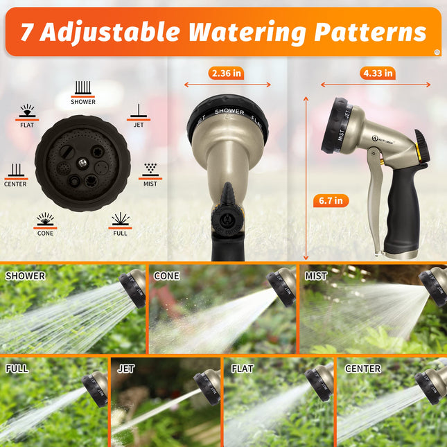 AUTOMAN Garden Hose Nozzle – 7 Patterns Sprayer, 100% Metal High Pressure Spray Nozzle, Labor-Saving Design, Heavy Duty Water Hose Nozzle for Garden Watering, Car Washing, Window Cleaning,Pets Bathing