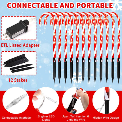 Christmas Decorations 12 Pack 22" Candy Cane Lights with 8 Modes,Christmas Outdoor Decorations Outside for Yard/Garden/Lawn/Tree/Pathway/Patio/Holiday Decor,Christmas Lights Outdoor Waterproof