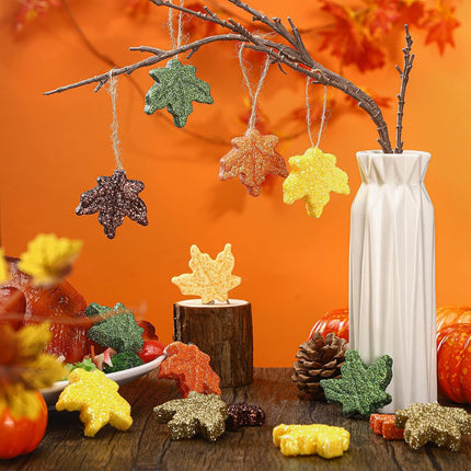 Xinnun 36 Pcs Thanksgiving Fall Glitter Maple Leaves Mini Hanging Fall Leaves Artificial Colorful Foam Ornaments Fall Tree Ornaments for Autumn Garland Thanksgiving Party(Maple