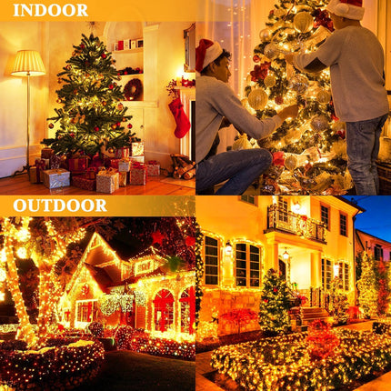 Battery Operated Christmas Lights-132FT 300 LED 8 Modes Outdoor/Indoor Waterproof Fairy Lights, Decorative Light Strings for Wedding Party Bedroom Roof Garden Halloween Thanksgiving Holiday,Warm White