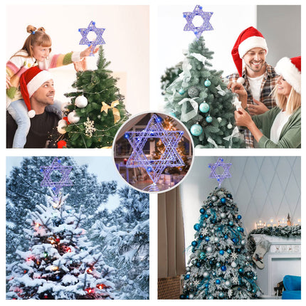 11 Inch Christmas Tree Star Topper 3AA Battery Powered Christmas Tree Topper Lighted, Silver Iron Christmas Tree Star Topper with 20LED Lights, for Christmas, Party & Home(Blue Light