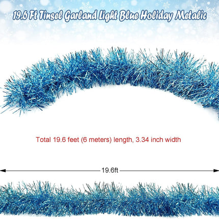 19.6ft Christmas Tinsel Garland, Light Blue Tinsel Garland, Metallic Garland for Xmas Tree, Party, Holiday, Birthday, Wedding, Year, Ceiling Hanging Decorations, Party Supplies, Winter Wonderland