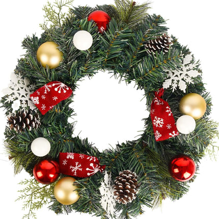 Christmas Wreath 22 Inches Door Wreath, Green,Snowflakes,Decorated with Ball Ornaments,Decorated with Pine Cones