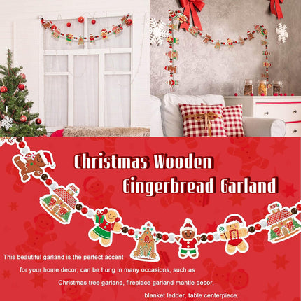 Gingerbread Christmas Garland 8.86 ft Gingerbread Garland for Christmas Tree Hanging Christmas Decor Gingerbread Decorations Gingerbread Pendant Winter Wood Bead Garland for Holiday Party