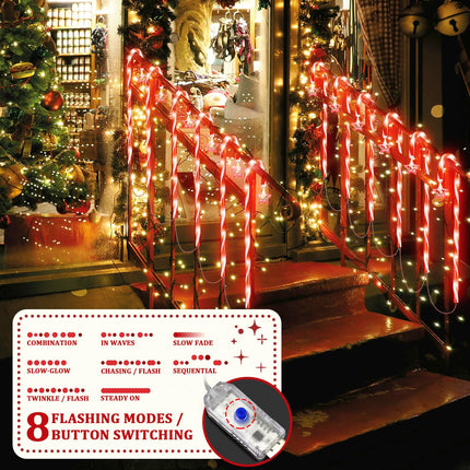 Candy Cane Lights with Red Star and Snowman, Outdoor Christmas Decoration Path Lights,8 Modes-Powered by USB Port (Non-Solar) for Holiday Party Garden Lawn Yard Decor, 12" Total Height, 12 Pack
