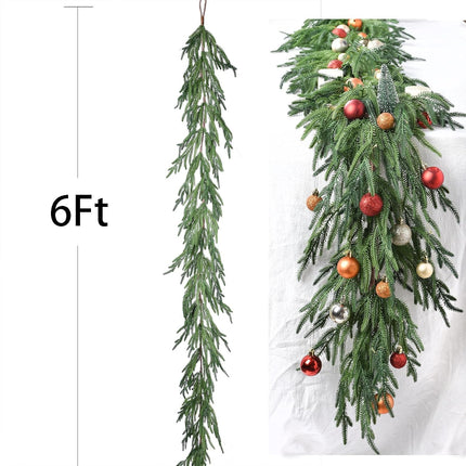Christmas Norfolk Pine Garland - 6ft Artificial Pine Greenery Garlands, Norfolk Pine Leaves Real Touch Garland for Christmas Holiday Mantle Fireplace Table Home Decor (6 feet)