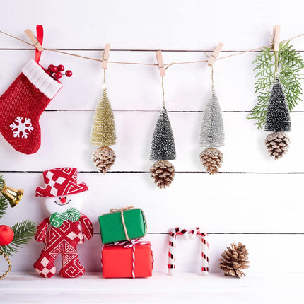 4Pcs Artificial Mini Christmas Trees Cinnamon Pine Cones Sisal Trees with Christmas Pine Cones Decor Winter Crafts Ornaments Green Farmhouse Ornaments Hanging Christmas Decorations Outdoor
