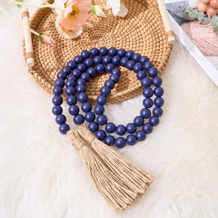 OMISHE 59in Wood Bead Garland with Tassels, Wooden Beads Garland, Decorative Beads Garland Decor, Farmhouse Beads Garland for Wall Hanging Home Festival Decor, Navy Blue