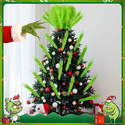 Civaner 12 Pcs Green Christmas Tree Topper 14'' Green Furry Stems Lime Green Curly Picks Stems Christmas Ornaments Picks for Xmas Tree Topper Home Vase Fillers Decorations