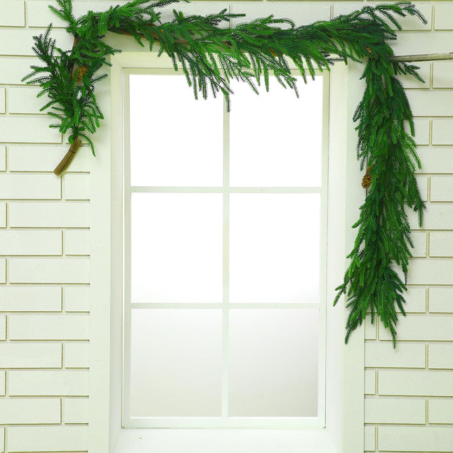 Jutom 6 ft Norfolk Pine Garland Artificial Pine Greenery Garlands with Pine Cones Christmas Norfolk Pine Garland Christmas Garland Cedar Garland Winter Garland for Seasonal Indoor Home Decor (1)