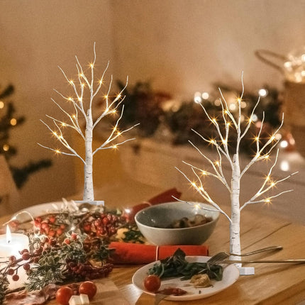 PABIPABI Christmas Decorations 2 Pack Lighted Birch Tree, Artificial Tree with 24 LED Warm White Lights Battery Powered Timer Room Decor, Tabletop Ceterpieces Trees for Home Party Wedding Decor (2FT)