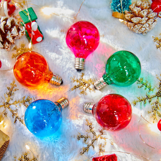 Brightown Multicolor G40 Christmas Replacement Light Bulbs, UL Listed 5 Watt E12 C7 Candelabra Base Glass Bulbs with Colorful Coating, Easily Screw in Strings Spools Strands, 25 Pack