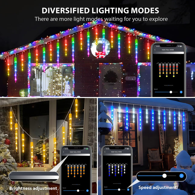 Icicle Christmas Lights, 11.8Ft 48LED 12 Tubes Icicle Lights Christmas Lights Outdoor, Smart String Light with APP & Remote Control, Music Sync Waterproof Color Changing for Tree Patio Roof Decor