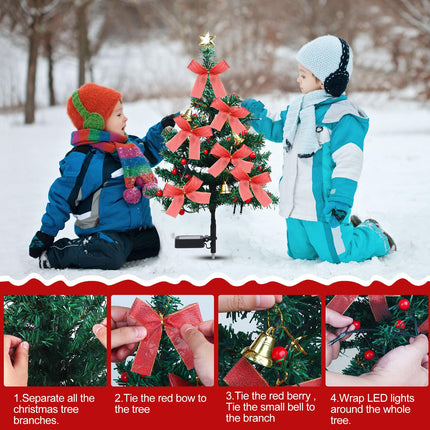 2 Pack Solar Christmas Trees Lights Outdoor Waterproof Decorations 32 inch with 40 LED Light Waterproof, Outdoor Decor Xmas Trees with Lights for Porch Yard Garden Pathway