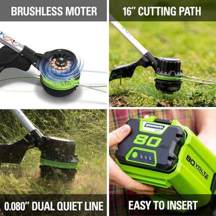 Greenworks PRO 16-Inch 80V Cordless String Trimmer, Battery Not Included ST80L00