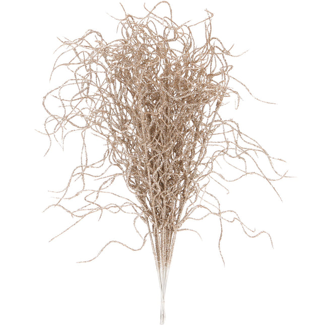 Sea Team 36-Pack Artificial Glitter Vine Twig Ornaments, Decorative Curly Beard Sticks, Glittery Stems, Picks, Branches for Christmas Tree, Small Vase, Holiday, Wedding, Party (12 Inches, Champagne)