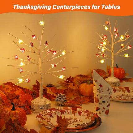 Christmas Table Decorations, Birch Trees with 18 LED Lights Maple Acorns Tree Artificial Birch Branches Battery Powered Lighted Birch Tree for Christmas Year Tabletop Indoor Home Room Decor