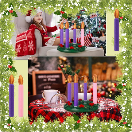 Hiboom Christmas Fake Advent Wreath Safe for Kids Candle Holder with Holly Red Berry Advent Season Centerpiece Decor Advent Wreath Kits for Home Table Decoration Advent Tradition