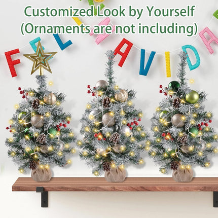 Artificial Mini Christmas Tree with LED Lights, 21 Inch Table Top Christmas Tree with Pine Cones for Holiday and Christmas Decoration