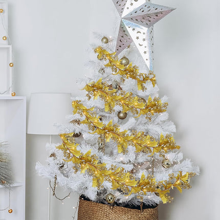 DR.DUDU 2 Pcs 6 FT Gold Berry Christmas Garlands, 20 LED Lighted Artificial Christmas Garland, Flexible Glittered Garlands for Home Indoor Outdoor Xmas Tree Mantle Fireplace Holiday Decorations