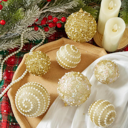 12CT Christmas Ball Ornaments, Gold Christmas Ball Decorations Shatterproof Plastic Hanging Pearl Balls for Holiday Party(70mm/2.76")