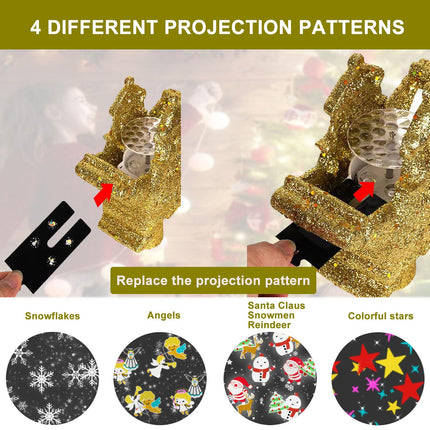 Christmas Tree Topper with 4 Projected Patterns,Gold Star Built-in LED 3D Rotating Projection Light,Xmas Tree Decoration for Courtyard Year Holiday Home Party