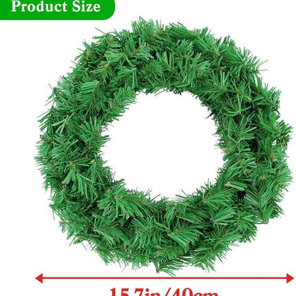 2 Pack 16 Inch Artificial Christmas Wreath, Undecorated Christmas Wreath for Front Door, Window, Wall Outdoor Holiday No-lit Winter Wreath Decorations (Green 16", 2 Pack)