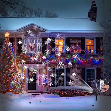 Christmas Snowflake Projector Lights Outdoor, White LED Snowfall Projection for Holiday Decorations, Adjustable Projection Distance, Weatherproof Christmas Yard Lights for Home, Garden, Parties