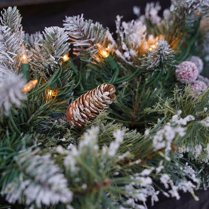 Pre-Lit Artificial Christmas Garland, Snowy Garland, White Lights 50, Decorated with Pine Cones, Berry Clusters,Pine Needle,Plug in, Christmas Decorations, 6 Feet