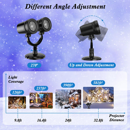 Snowflake Christmas Projector Light Outdoor - d Double Head Projection Design, IP65 Waterproof LED Christmas Light Projector for Xmas Holiday Party Patio Garden Yard Decoration