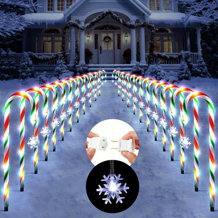 Hiboom Christmas Candy Cane Lights, 24 Pcs 22 Inch Pathway Markers Lights with Stakes, Christmas Red Green and White Driveway Lights End to End Connected for Xmas Holiday Party Patio Garden
