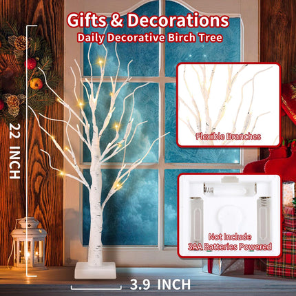 Lighted Birch Tree, 4 Pack 2FT Tree Indoor, Battery Operated Artificial Tree with 24 Warm White Lights, Inside Artificial Branch Tree for Christmas Home Wedding Decor Tabletop Tree Decoration