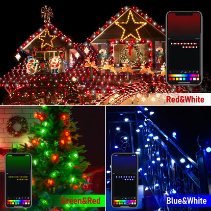 134 Ft 150 LEDs Smart C9 Christmas Lights Outdoor App Programmable C9 Led Christmas Lights with 58 Modes RGB Dimmable Extendable Waterproof Strawberry String Lights for Roofline Patio House Xmas Decor