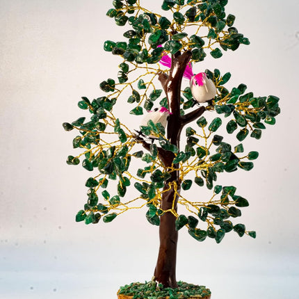300 Leaves Green Aventurine Gemstone Chips Gemstone Tree with Two Birds | Christmas Tree | Home Décor