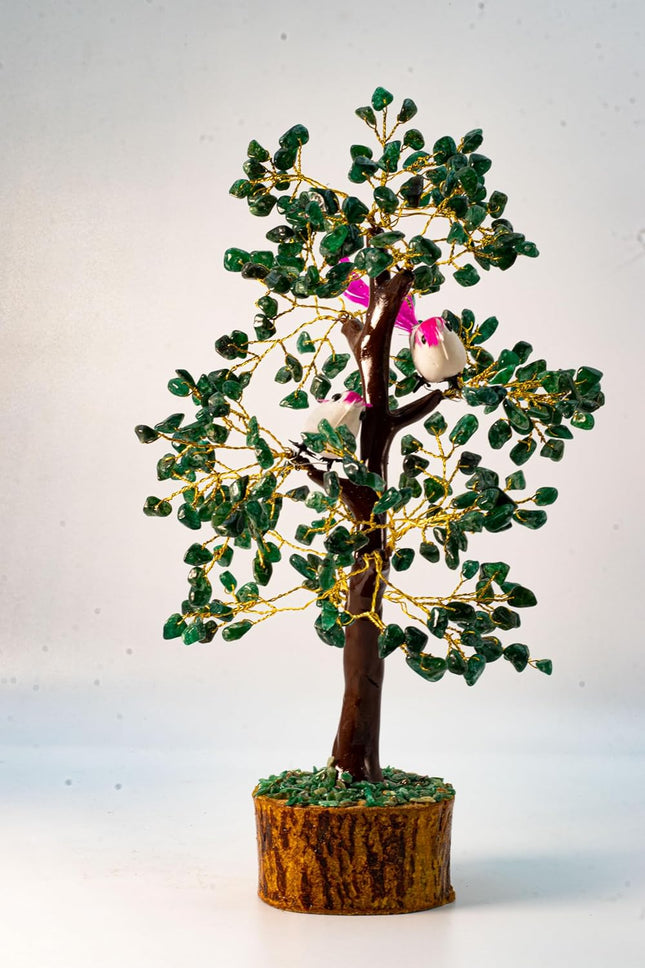 300 Leaves Green Aventurine Gemstone Chips Gemstone Tree with Two Birds | Christmas Tree | Home Décor