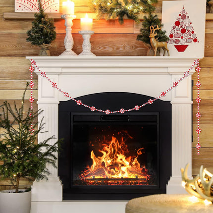 AnyDesign 9Ft Christmas Tree Candy Garland Fake Acrylic Peppermint Candy Christmas Garland Decoration Red White Candy Beaded wreath for Christmas Party Supplies Holiday Favors Xmas Home Decoration