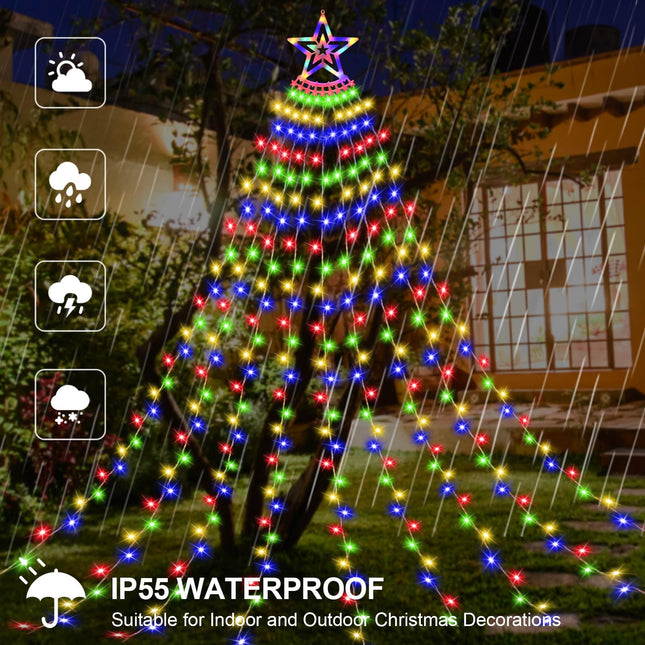 DANLI Christmas Decorations Outdoor Star String Lights 350 LED Christmas Lights 11.5ft Waterproof Waterfall Tree Lights for Yard Garden Indoor Outdoor(Multi-Colored)
