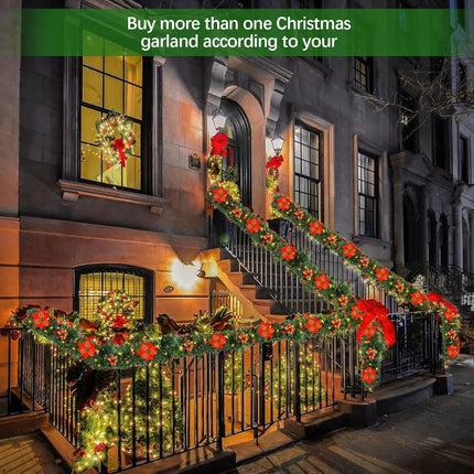 9FT Prelit Artificial Christmas Garland with Lights: Greenery Garland Decoration with 30 Warm LED Lights - Xmas Garland for Office Fireplace Mantle - Christmas's Day Indoor Outdoor Holiday Decor