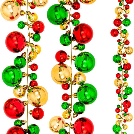 Whaline Christmas Ball Garland Ball Ornaments 6ft Bauble Garland Christmas Tree Ball Decorations Shatterproof Ball Ornament for Xmas Party Supplies, Indoor Outdoor Home Office, Red Green Gold