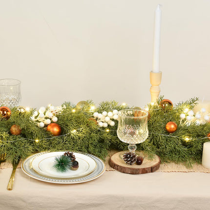 6Ft Christmas Pine Garland, Christmas Greenery Garland Realistic Cedar Artificial Cypress Garland for Holiday Mantel Fireplace Table Centerpiece Home Decoration