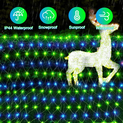 200 LED Christmas Net Lights Outdoor Decorations 3M2M Mesh Lights Fairy String Lights Plug in with Timer 8 Modes Waterproof for Outside Bush Window Wall Patio Fence Party Decor-Blue and Green