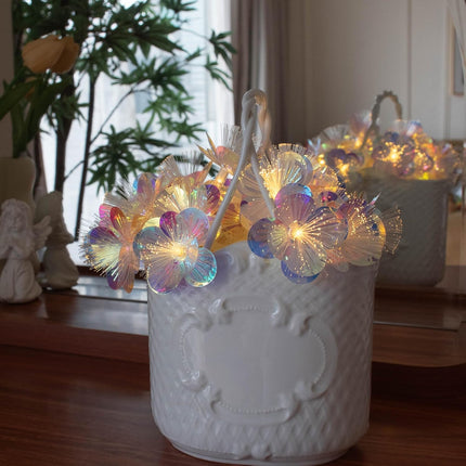 YOLIGHT Fiber Optic Flower String Lights Battery Operated with Timer, 6.5ft 10 LED Flower Garland Lights Fairy Lights for Room Table Wedding Christmas Easter Décor (Warm White)