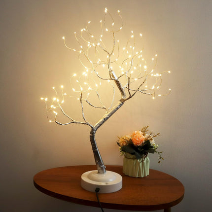 Fairy Light Tree 108 Led Twinkle Tree Fairy Light Spirit Tree Lamp Battery/USB Operated 6 Hours Timer Function with 8 Lighting Mode Silver Adjustable Branches Home Decoration(Warm White)