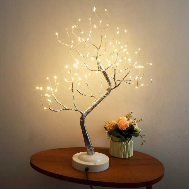 Fairy Light Tree 108 Led Twinkle Tree Fairy Light Spirit Tree Lamp Battery/USB Operated 6 Hours Timer Function with 8 Lighting Mode Silver Adjustable Branches Home Decoration(Warm White)