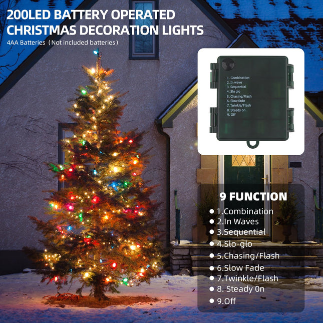 Christmas Lights 66FT 200 LED Battery String Lights Timer Memory Function USB and Battery Powered Waterproof String Lights, Easy to Carry and Install for Indoor and Outdoor Decoration (Multicolor)