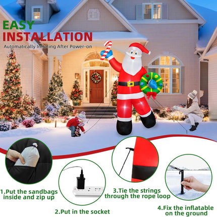 8FT Christmas Inflatable Santa Claus Outdoor Decoration, Inflatable Santa Holds Garland Blow Up Yard Decorations Built-in LEDs, Inflatable Christmas Decorations for Xmas Party Yard Garden Lawn