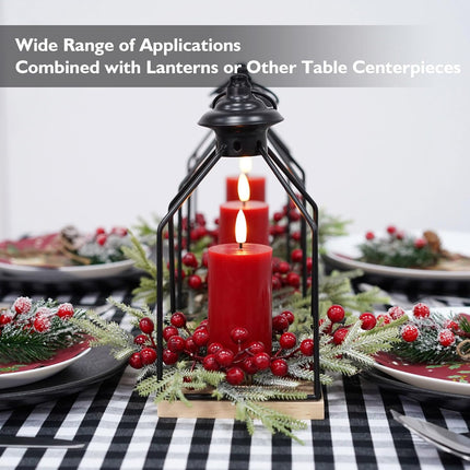 Rhytsing 3 Artificial Christmas Cedar Candle Rings with Red Berries for Pillar Candles, Christmas Wreath for Candlestick Holders, Table Centerpiece, and Dining Table, Inner Diameter: 3.5"
