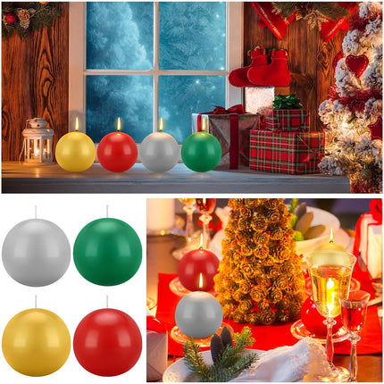 5 Pcs Christmas Advent Round Ball Candle 3 Inch Unscented Candle Set Christmas Advent Candles for Christmas Garland Candle Holders Church Decorations, Party Supply (Green, Silver, Gold, Red)